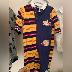 Little me football bear collared romper/coverall